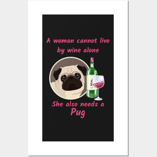 Funny Little Pug and Wine Posters and Art